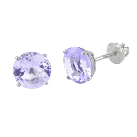 Sterling Silver Stud Earrings Lavender CZ Cubic Zirconia Screwbacks - Jewelryland.com