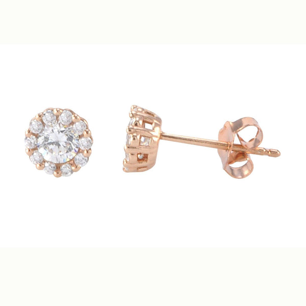 Fancy Stud Earrings Rose Gold Plated Pave White CZ Cubic Zirconia 6mm Circle - Jewelryland.com