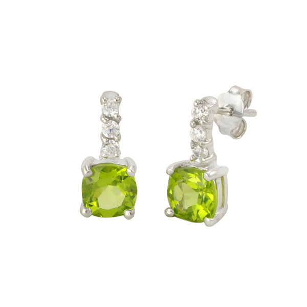 Peridot Gemstone Stud Earrings 925 Sterling Silver CZ Row Atop Round Gem - Jewelryland.com