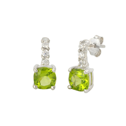 Peridot Gemstone Stud Earrings 925 Sterling Silver CZ Row Atop Round Gem - Jewelryland.com