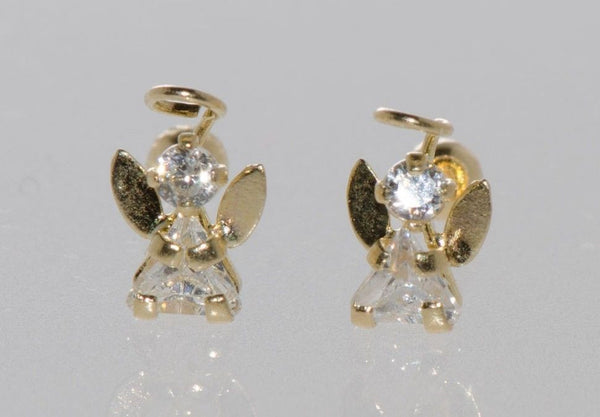 14k Yellow Gold Angel Stud Earrings Screwbacks - Clear Cubic Zirconia - Jewelryland.com