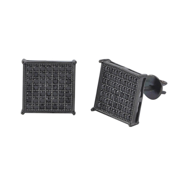 Hip Hop Earrings 10mm Black CZ Square Screwback Studs Sterling Silver - Jewelryland.com