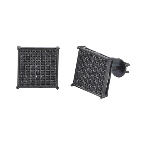 Hip Hop Earrings 10mm Black CZ Square Screwback Studs Sterling Silver - Jewelryland.com