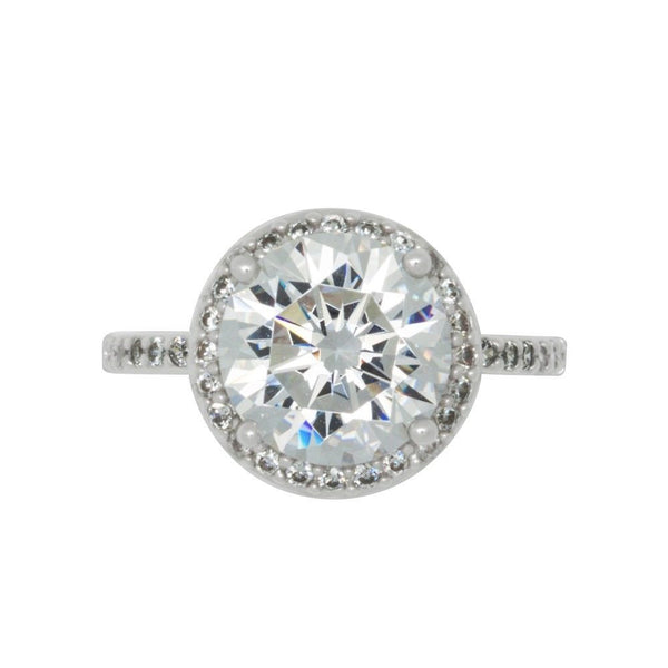 Sterling Silver Cocktail Ring Solitaire Clear CZ 10mm AAA Grade - Jewelryland.com