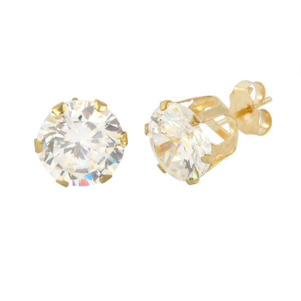 14k Yellow Gold 6 Prong Round Cubic Zirconia CZ Stud Earrings - Jewelryland.com