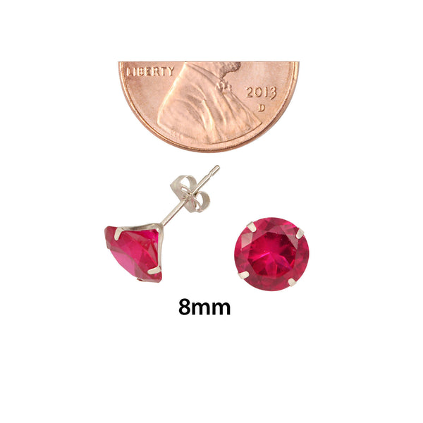 14k White Gold Ruby Red Cubic Zirconia Stud Earrings Round Birthstone CZ - Jewelryland.com