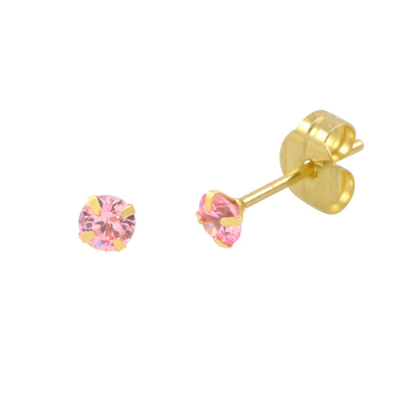 14k Yellow Gold Pink CZ Earrings Round Cubic Zirconia October Birthstone Studs - Jewelryland.com