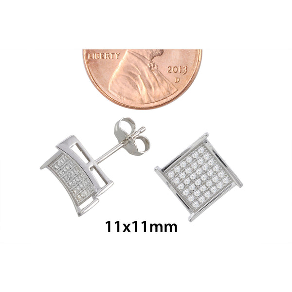 Sterling Silver Stud Earrings Kite Shape Micropave Clear CZ Overhang Design 11mm - Jewelryland.com