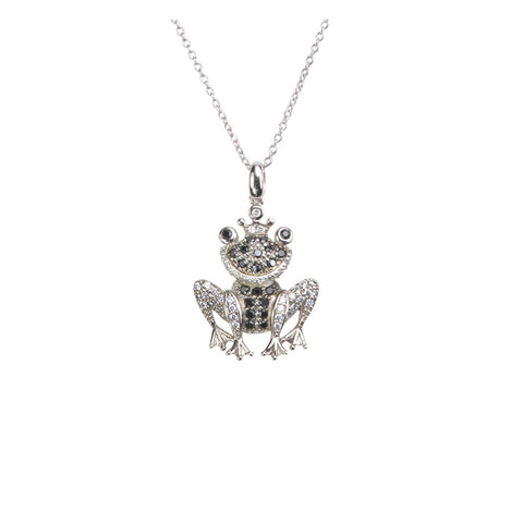 Sterling Silver Frog Necklace CZ Cubic Zirconia 16" Chain - Jewelryland.com