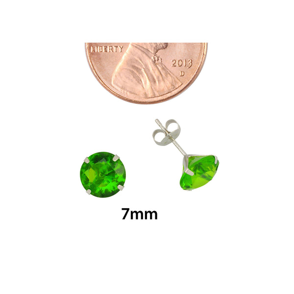 10k White Gold Peridot Green CZ Stud Earrings Cubic Zirconia Round Prong Set - Jewelryland.com