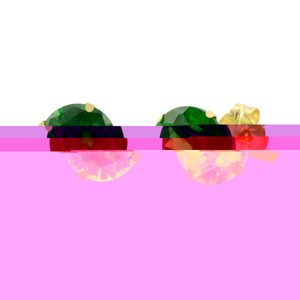 14k Yellow Gold Emerald Cubic Zirconia Stud Earrings Round Birthstone CZ - Jewelryland.com