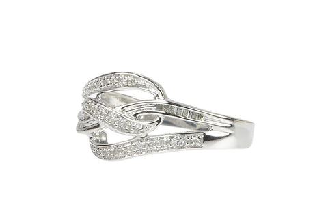 925 Silver .17 TCW Diamond Cocktail Ring - Weave Design Ring Size 7.5 - Jewelryland.com