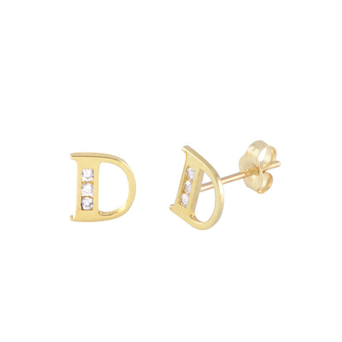 10k Yellow Gold Letter D Initial Stud Earrings Cubic Zirconia 7mm - Jewelryland.com