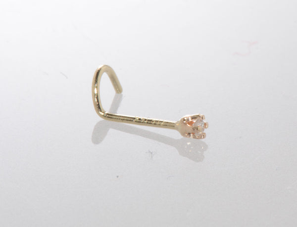 20g 14k Yellow Gold 1pt Genuine Diamond Nose Stud Nose Pin - Curved - Jewelryland.com