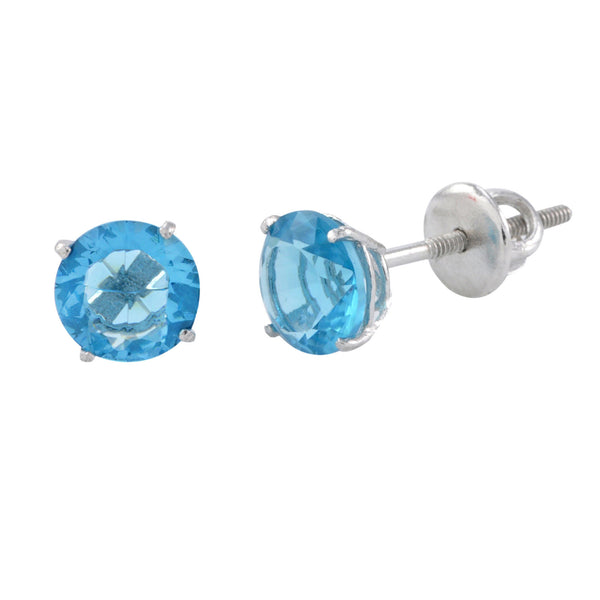 925 Sterling Silver Solitaire CZ Screw Back Stud Earrings Round Blue Topaz - Jewelryland.com
