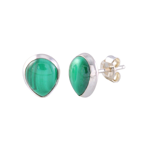 Sterling Silver Malachite Gemstone Earrings Pear Shaped 9mm x 7mm - Jewelryland.com