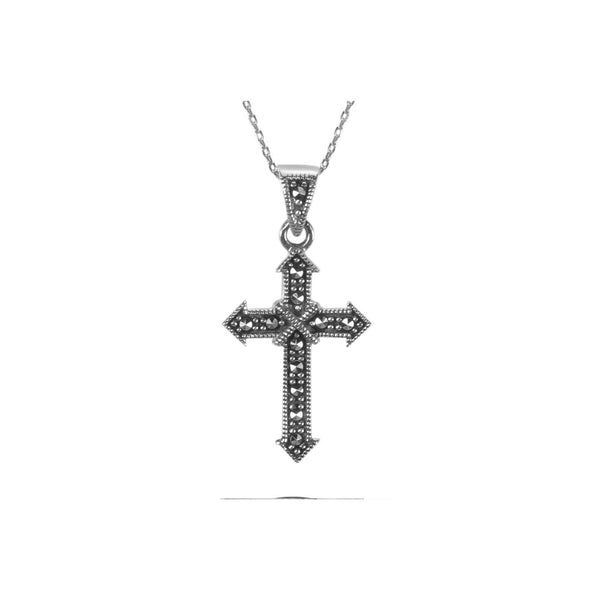 Marcasite Cross Necklace 18" .925 Sterling Silver - Jewelryland.com