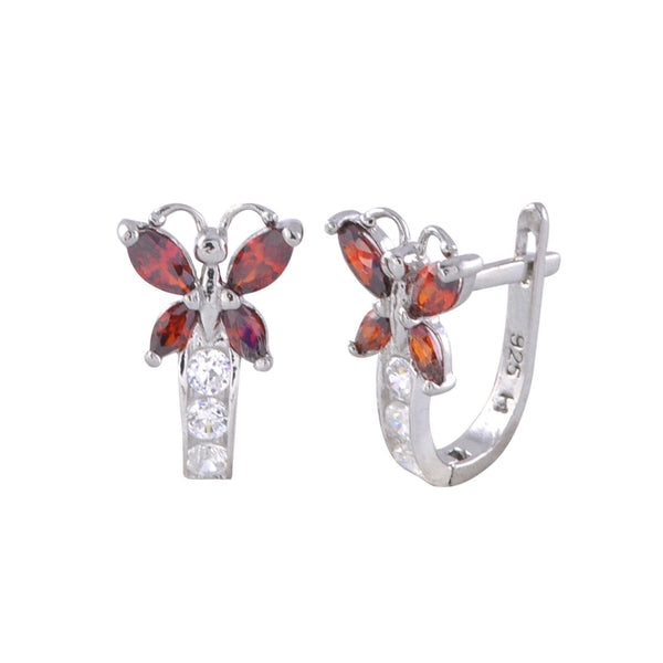 Sterling Silver Leverback Earrings Butterfly CZ Birthstone Colors - Two Color - Jewelryland.com