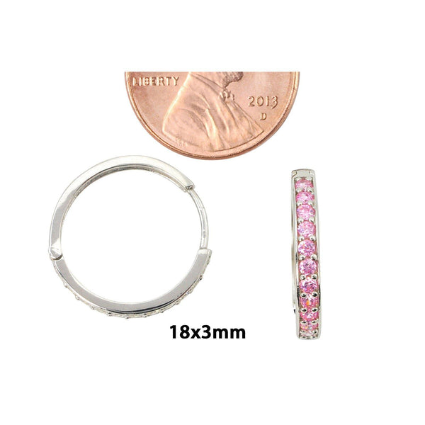 Sterling Silver Pink CZ Hoop Earrings 18mm x 3mm - Jewelryland.com