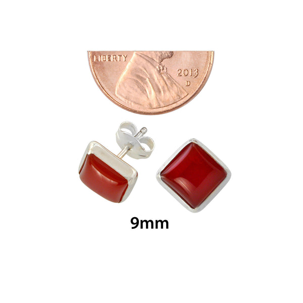 Carnelian Gemstone Earrings 925 Sterling Silver 9mm Square - Jewelryland.com