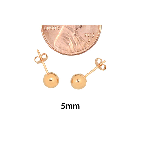 14k Rose Gold Earrings Round Ball Studs High Polish 3mm-9mm - Jewelryland.com