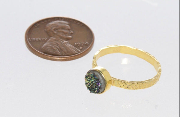 Sterling Silver Amethyst Druzy Ring 18k Gold Plated Multicolor Purple Green SZ6 - Jewelryland.com