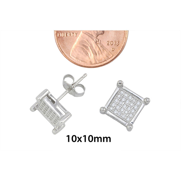 Sterling Silver Square Cubic Zirconia Stud Earrings Clear 4 Prongs 10mm - Jewelryland.com