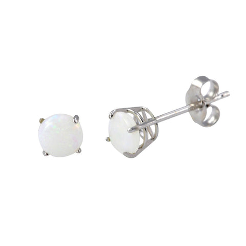 Round Opal Stud Earrings 14k White Gold 4 Prong Basket Set - Genuine Gemstone - Jewelryland.com