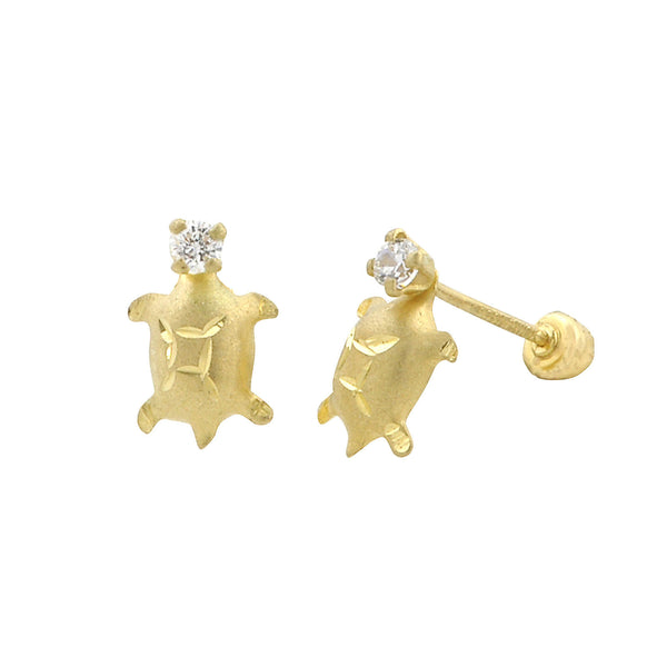 10k Yellow Gold CZ Turtle Stud Earrings with Screwbacks - Jewelryland.com