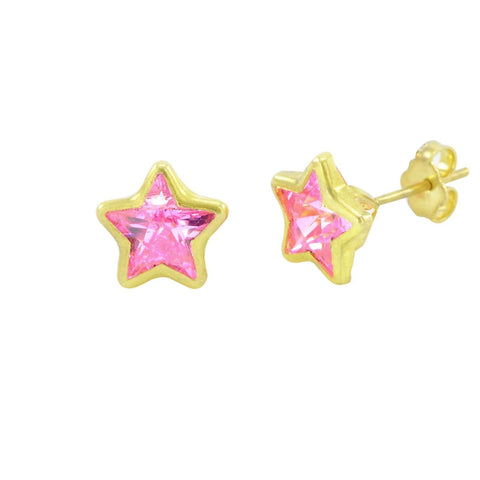 10k Yellow Gold Star Stud Earrings - 8mm Pink Cubic Zirconia - Jewelryland.com