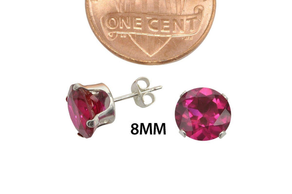 Red Earrings Ruby CZ July Birthstone Studs Round Prong Cubic Zirconia 925 Silver - Jewelryland.com