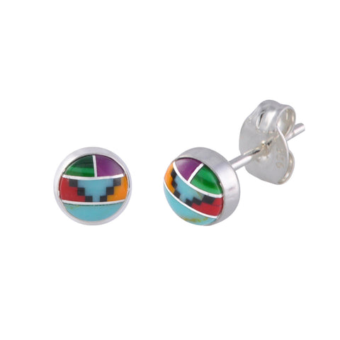 Sterling SIlver Gemstone Stud Earrings Turquoise Carnelian Malachite 6mm Round - Jewelryland.com