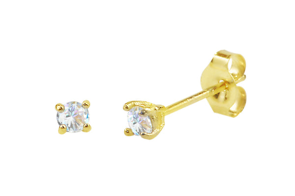 14k Yellow Gold Stud Earrings Clear Round Cubic Zirconia Basket Set - Jewelryland.com