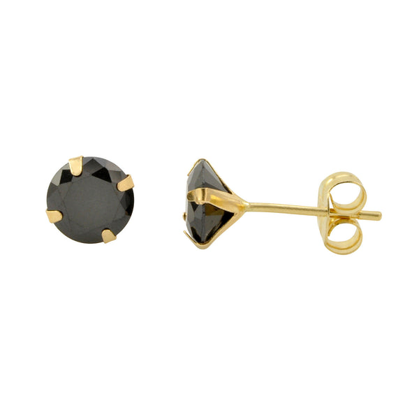 14k Yellow Gold Black Cubic Zirconia Stud Earrings Round CZ - Jewelryland.com