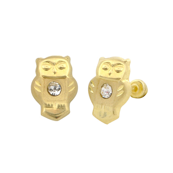 10k Yellow Gold Owl Screwback Earrings with CZ Belly - Jewelryland.com