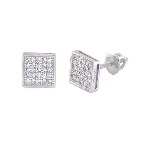 Screwback Earrings .925 Sterling Silver Clear CZ 8mm Square Cubic Zirconia - Jewelryland.com