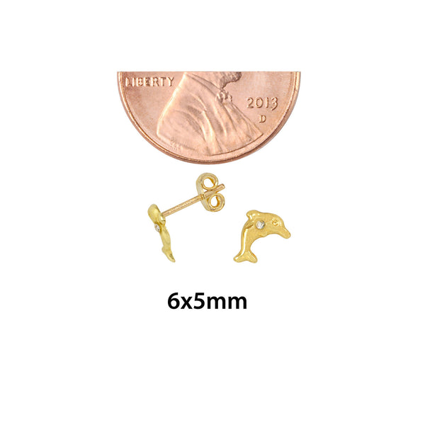 Mini Dolphin with CZ Stud Earrings 10k Yellow Gold 6x5 - Jewelryland.com