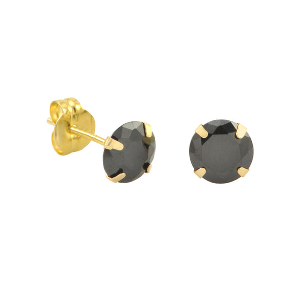 10k Yellow Gold Black CZ Stud Earrings Cubic Zirconia Round Prong Set - Jewelryland.com