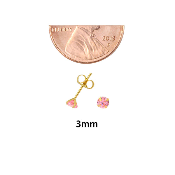 14k Yellow Gold Pink CZ Earrings Round Cubic Zirconia October Birthstone Studs - Jewelryland.com