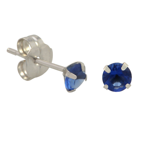 10k White Gold Blue Sapphire CZ Stud Earrings Cubic Zirconia Round Prong Set - Jewelryland.com
