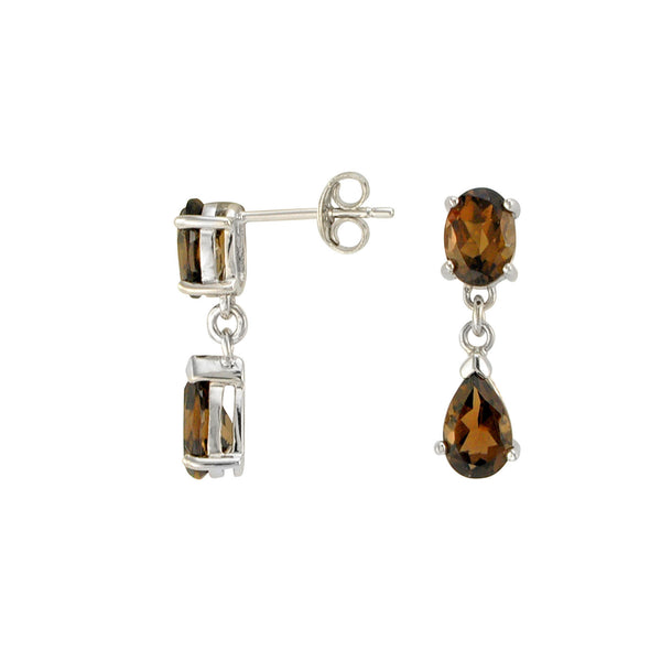 Smoky Quartz Gemstone Teardrop Dangle Earrings 925 Sterling Silver (2.77 cttw) - Jewelryland.com
