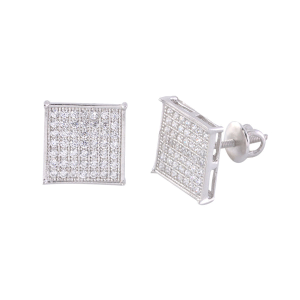 Men's Earrings 10mm Square Screwback Studs Sterling Silver CZ - Jewelryland.com
