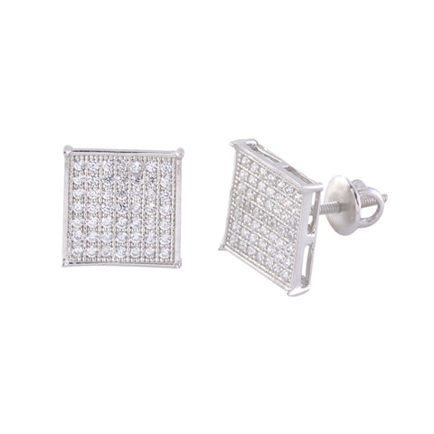 Men's Earrings 10mm Square Screwback Studs Sterling Silver CZ - Jewelryland.com