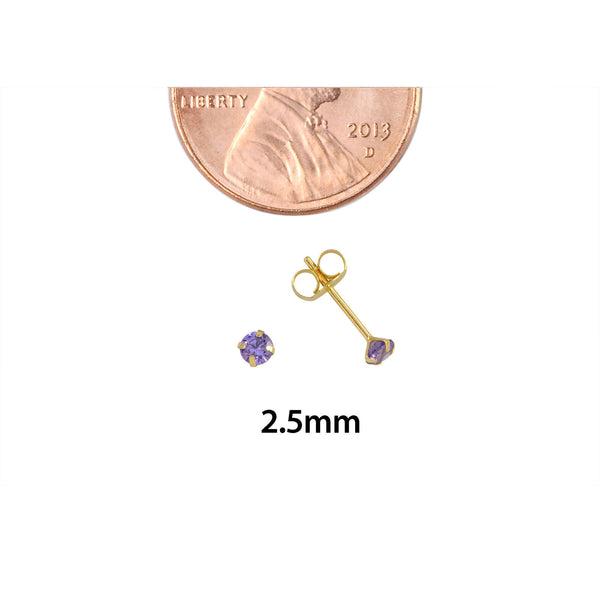 10k Yellow Gold Purple Amethyst CZ Stud Earrings Cubic Zirconia Round Prong Set - Jewelryland.com