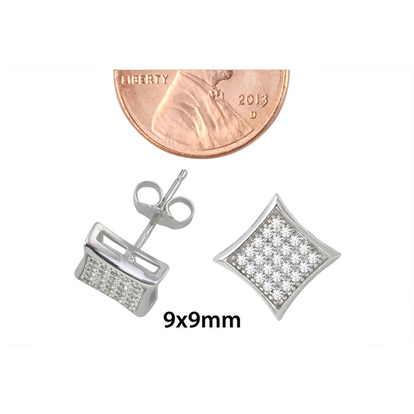 Sterling Silver Micropave Stud Earrings Kite Shaped Clear CZ 9mm x 9mm - Jewelryland.com