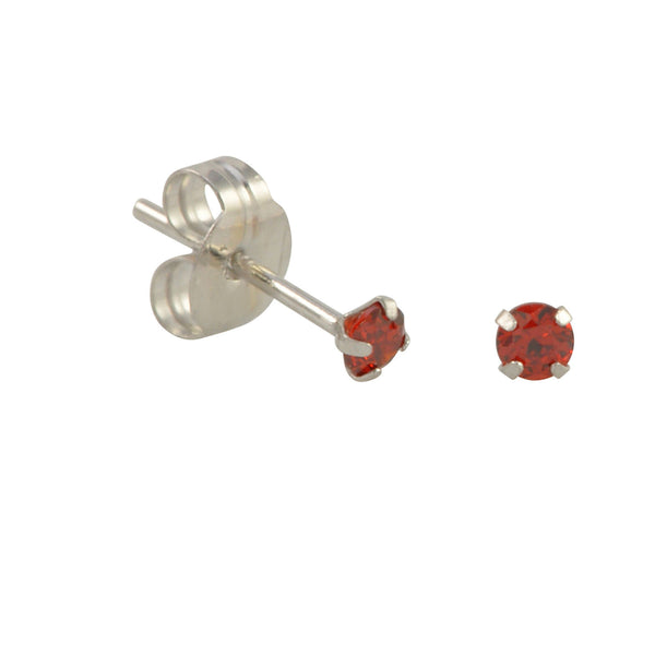 10k White Gold Red Garnet CZ Stud Earrings Cubic Zirconia Round Prong Set - Jewelryland.com