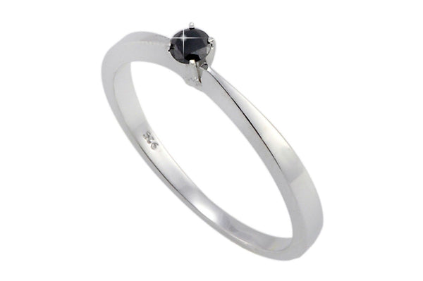 925 Sterling Silver .10ct Black Diamond Solitaire Ring Size 7.5 - Jewelryland.com