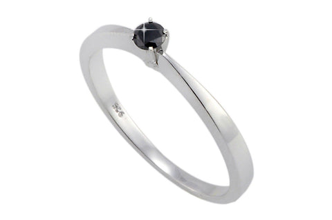 925 Sterling Silver .10ct Black Diamond Solitaire Ring Size 7.5 - Jewelryland.com
