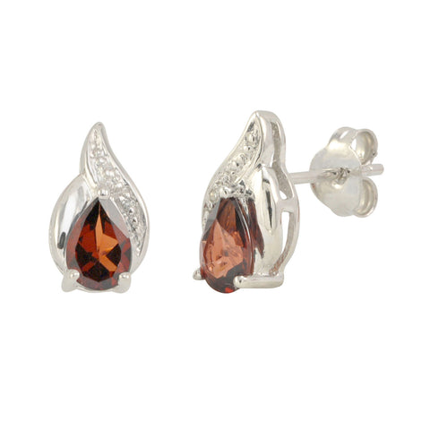 Diamond & Garnet Earrings (.01 cttw, I-J, I2) 925 Sterling Silver Oval Swirl - Jewelryland.com