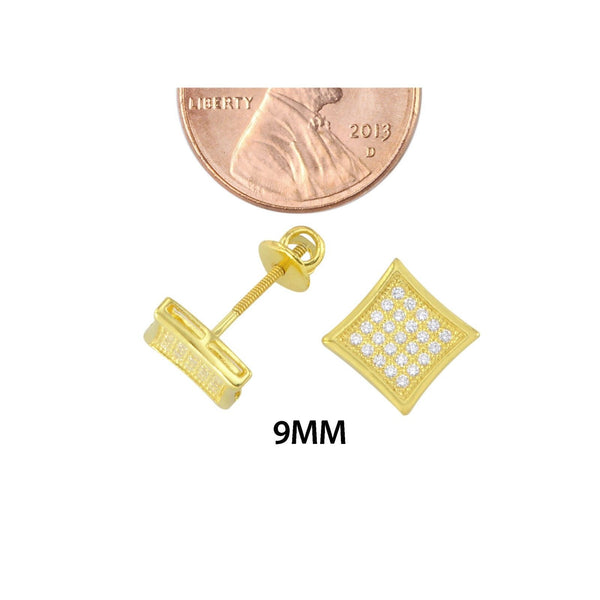 Mens Screwback Earrings Yellow Gold Plated CZ Cubic Zirconia 9mm Kite Shape - Jewelryland.com